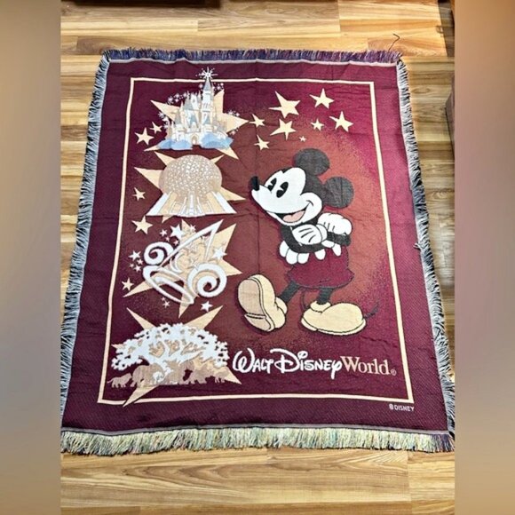 Disney World Mickey Mouse 48" X 60" Tapestry Fringe Edge Throw Blanket - Picture 1 of 5